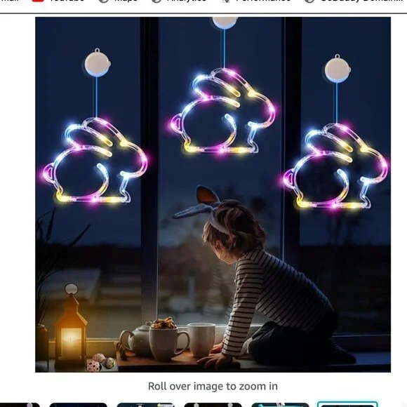 Bunny Shaped Multicolor Battery Operated Hanging String Lights with Suction Cup, - Picture 6 of 7